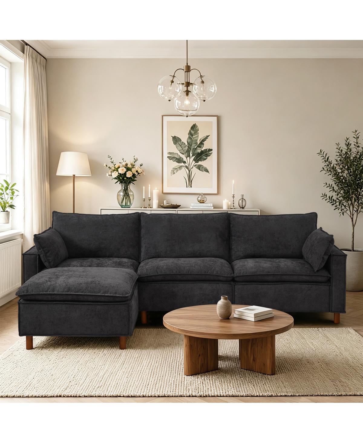 Streamdale Furniture 108.5" Modular Chenille L-Shaped Sectional Sofa with Ottoman