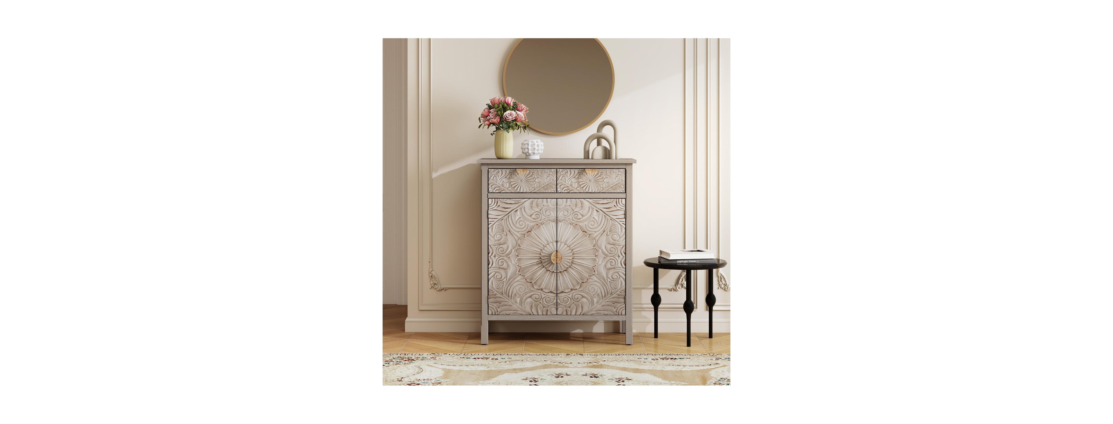 Streamdale Furniture Hand-Carved Wooden Storage Cabinet with Drawer and Doors