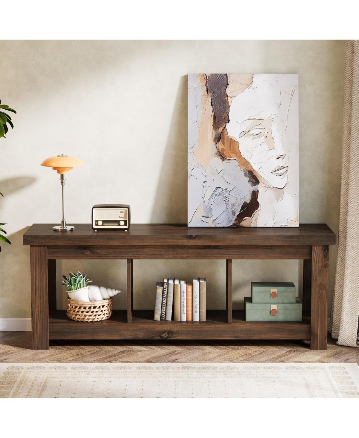 Tribesigns 63" Solid Wood Console Table with Storage