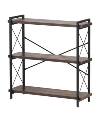 Freestanding 3-Tier Bookshelf with Metal Frame, Rustic Storage Shelving Unit for Bedroom and Living Room