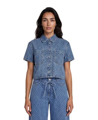Women's Cropped Collared Snap-Front Shacket