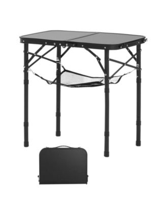  Folding Camping Table, Adjustable Height Side Tables, Aluminum MDF Beach Table with Mesh Layer, Carrying Handle, Lightweight Compact