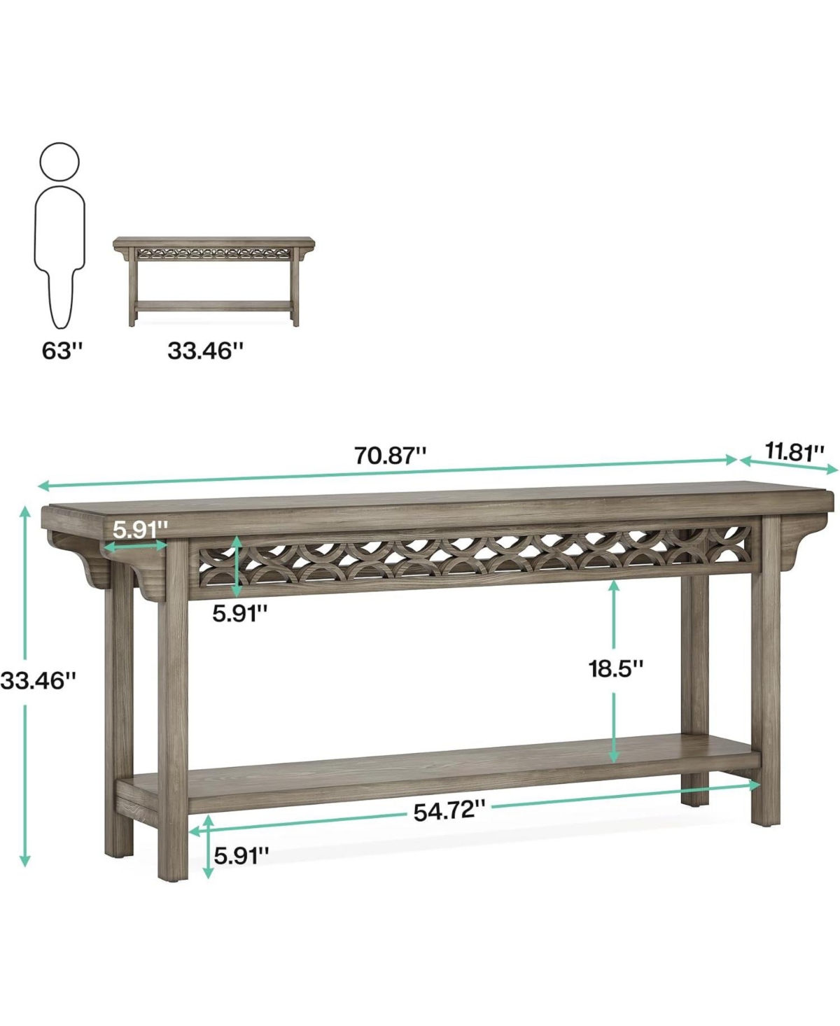 Tribesigns 70.8" Solid Wood Console Table with Storage