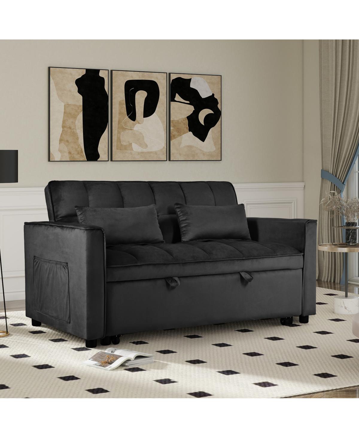 Streamdale Furniture Velvet Convertible Sleeper Sofa Bed with Adjustable Backrest and Storage Pockets