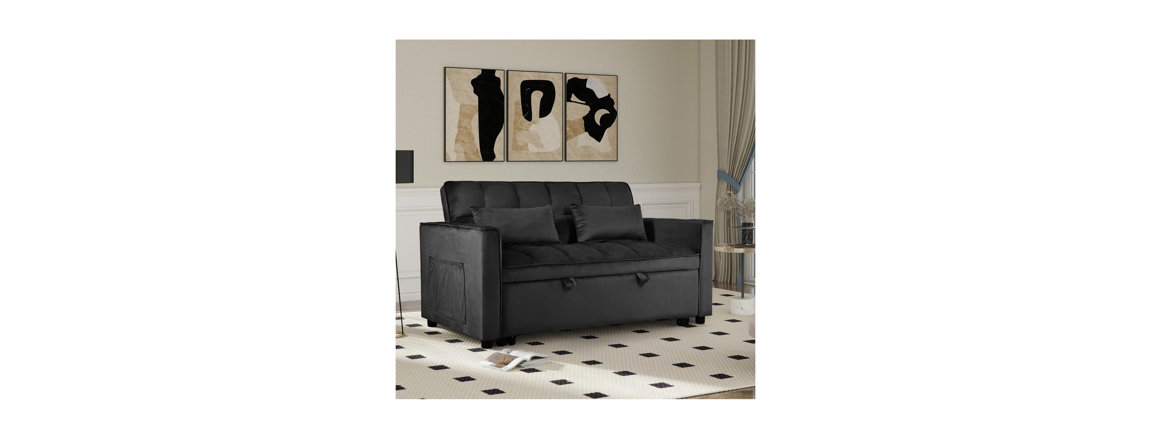 Streamdale Furniture Velvet Convertible Sleeper Sofa Bed with Adjustable Backrest and Storage Pockets