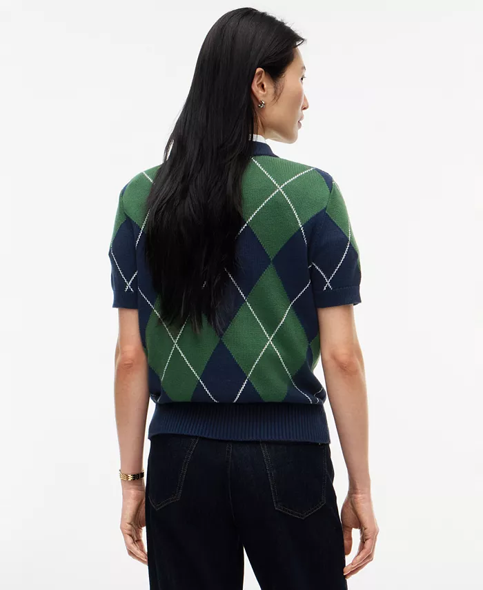 Women's Tartan Argyle Short-Sleeve Sweater - thumbnail 4