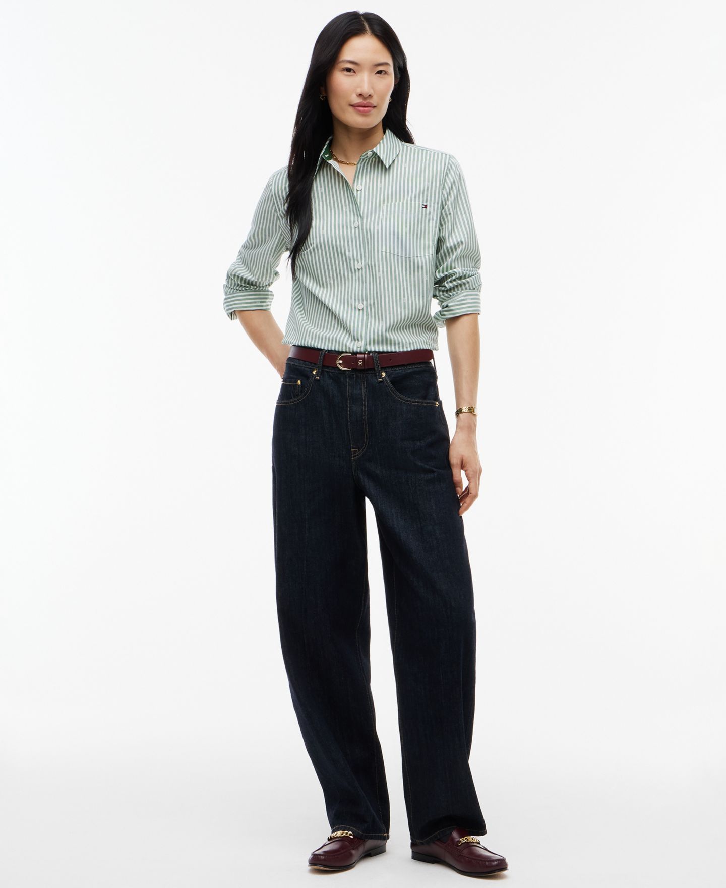 Женская рубашка Tommy Hilfiger Printed Button-Front Roll-Tab, цвет: С принтом экрю / Зелёный — фото 2