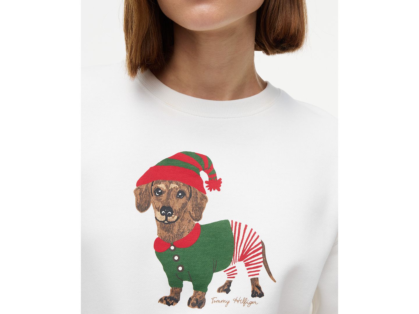Женский свитшот Tommy Hilfiger Holiday Graphic Cotton-Blend, цвет: Экрю — фото 3