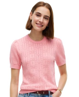 Women's Pointelle Puff-Sleeve Sweater