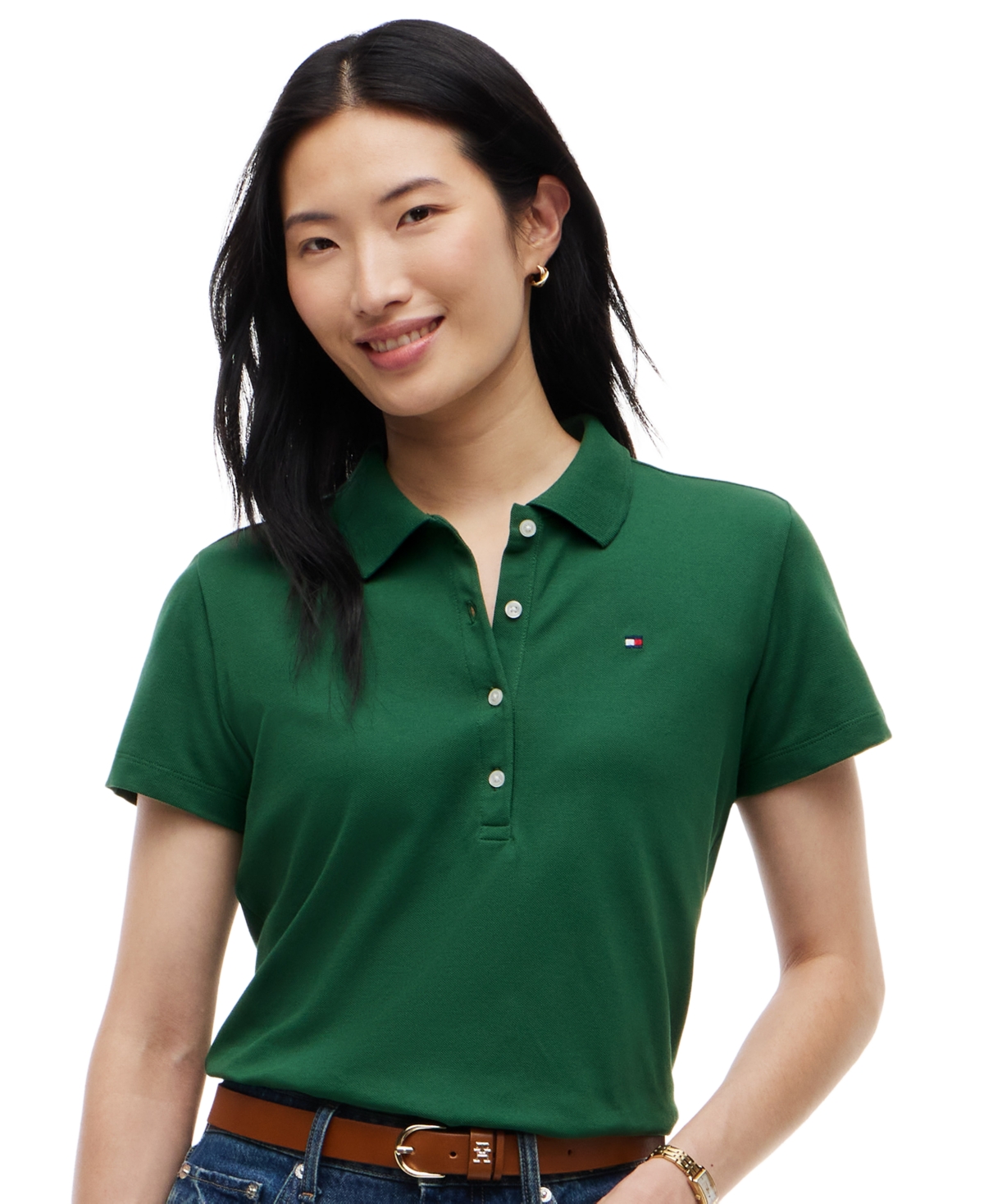 Tommy Hilfiger Women's Classic Pique Short-Sleeve Polo T-Shirt - Deep Evergreen