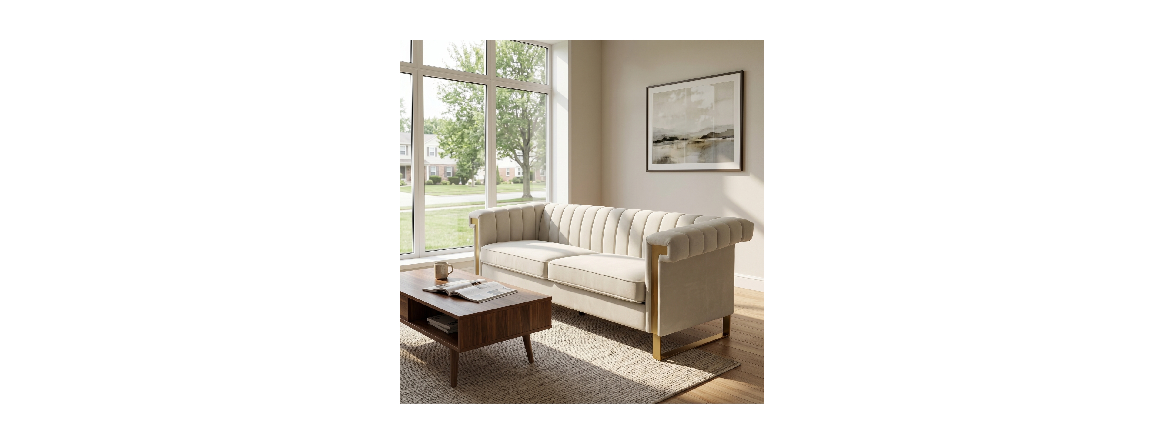 Streamdale Furniture Modern Velvet Chesterfield Sofa with Gold Accents and Channel Tufting