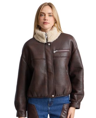 Women's Faux Shearling Oversized-Fit Bomber Jacket