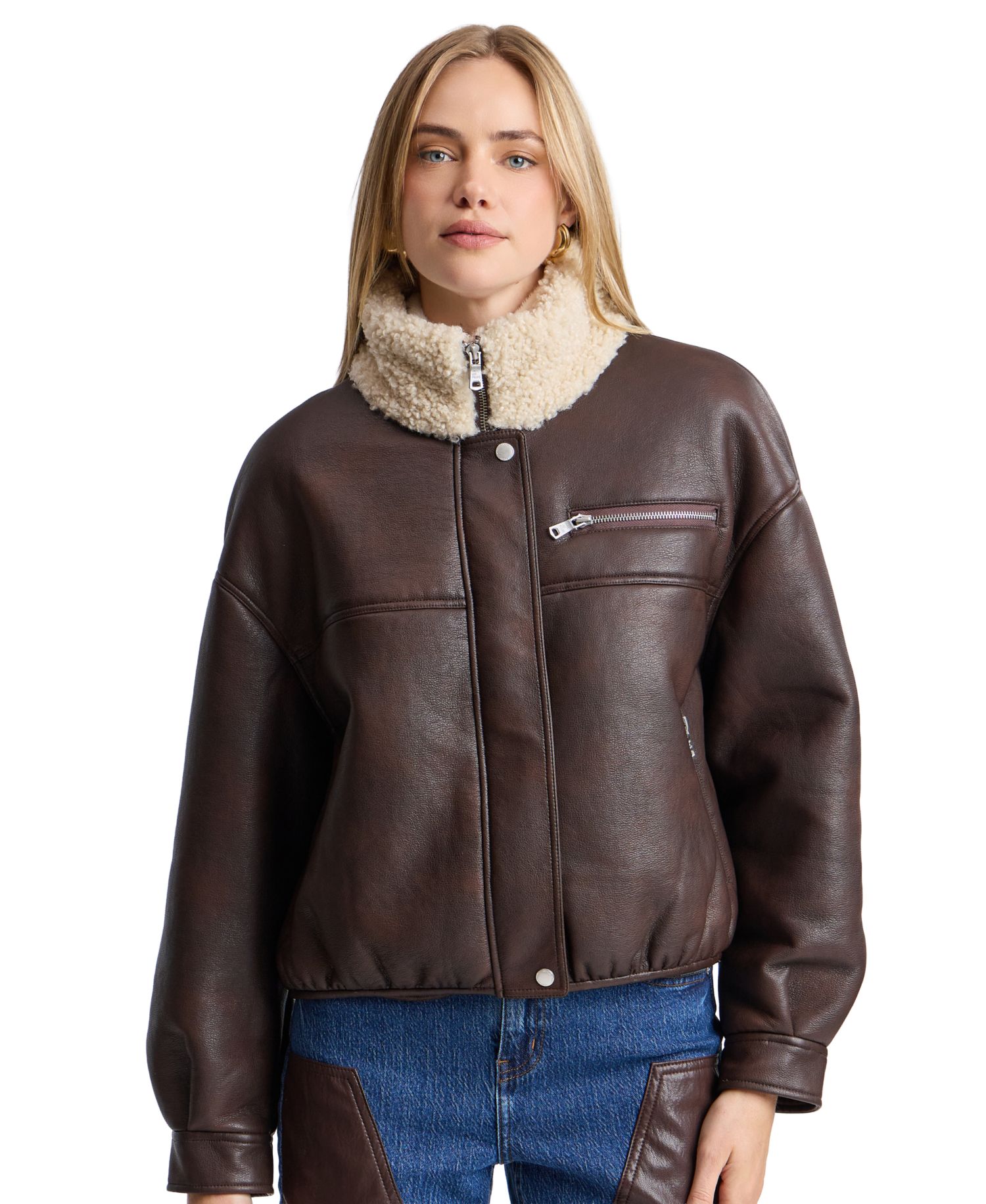 Women's Faux Shearling Oversized-Fit Bomber Jacket