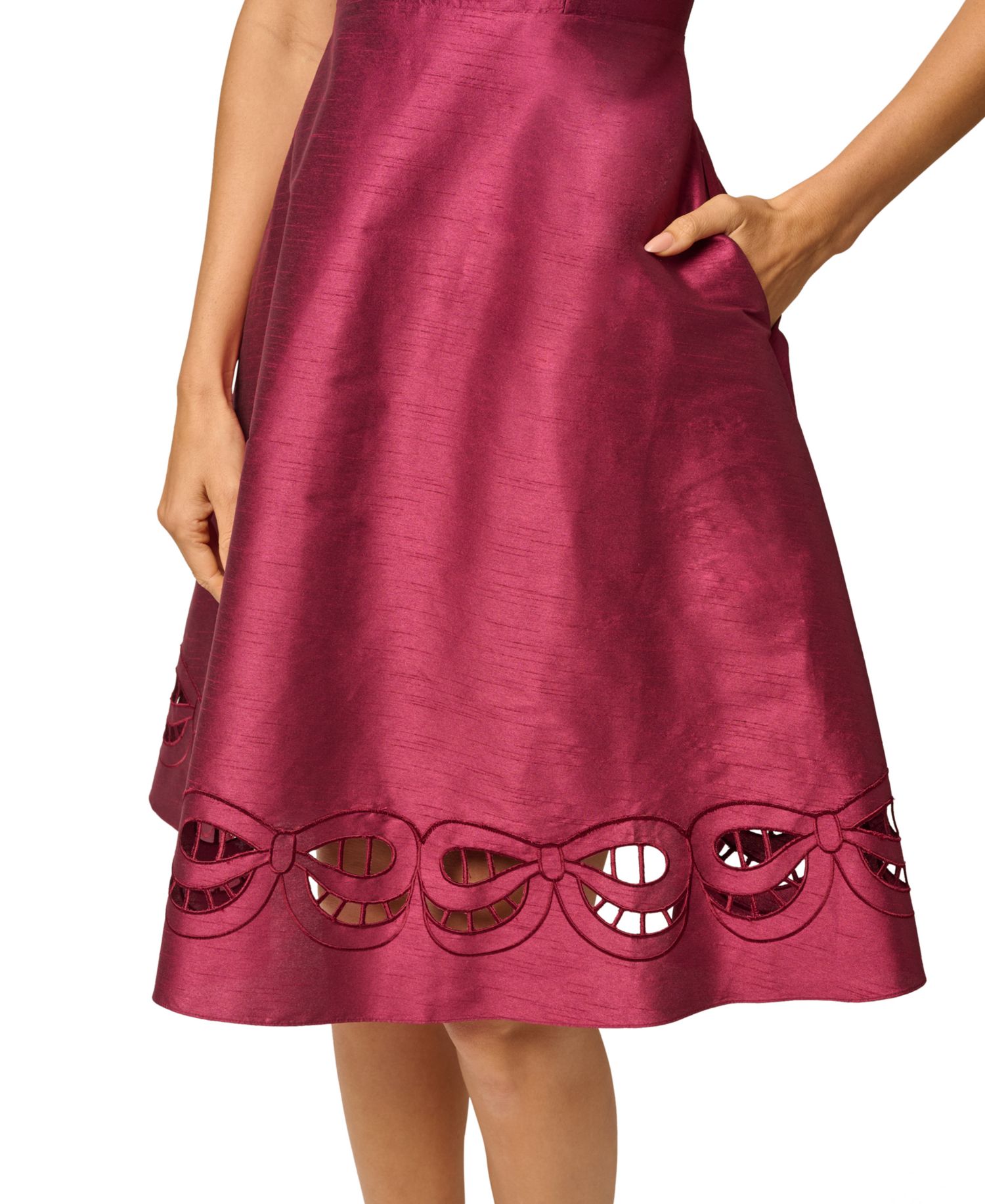 Women's Cutout Dupioni Midi Boat Neck Dress