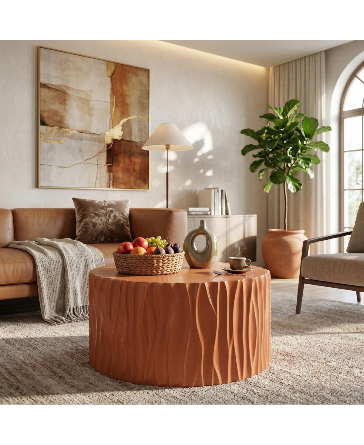 Streamdale Furniture Terracotta Round Mgo Wave Textured Coffee and Side Table