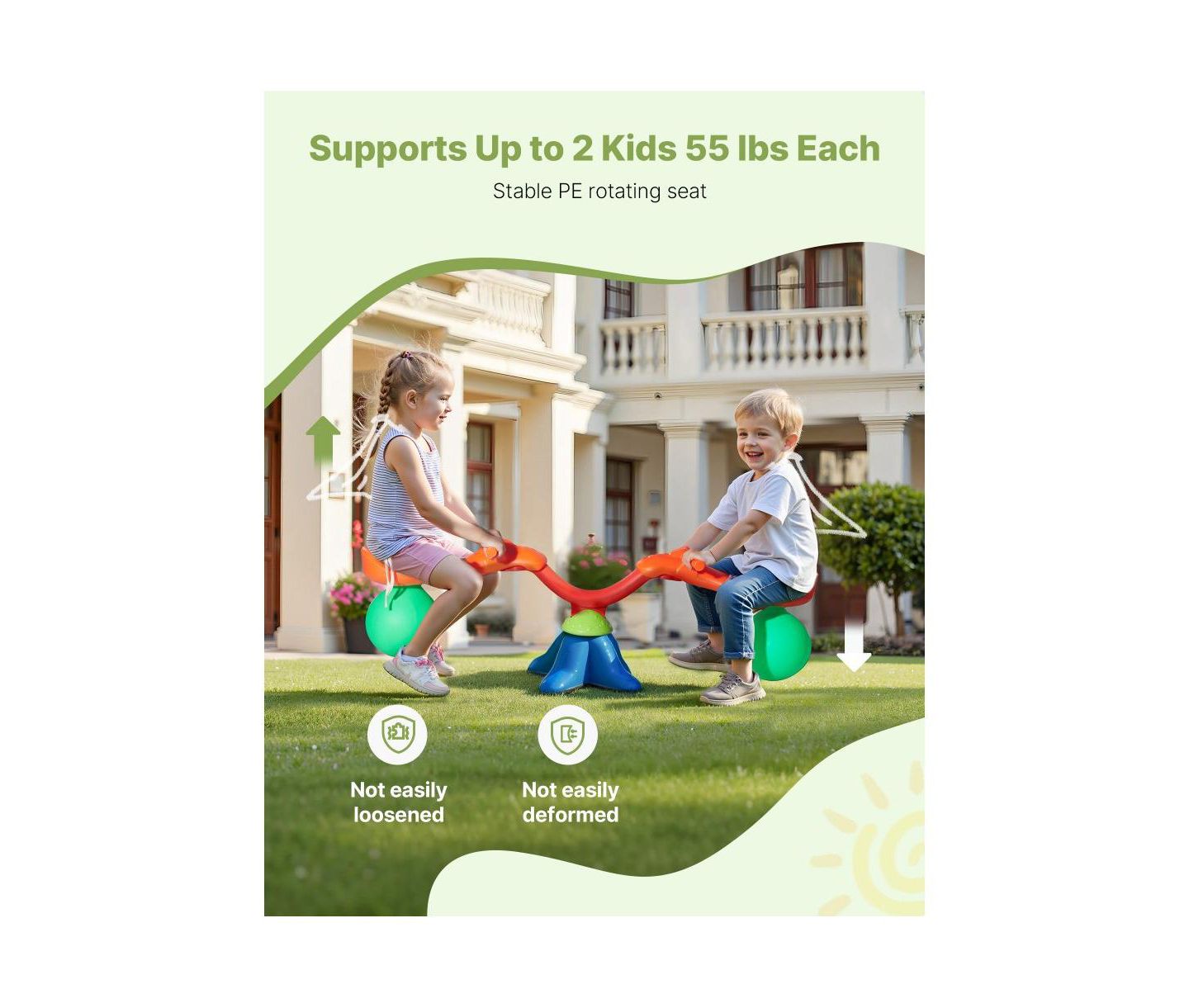 Детская игрушка Slickblue Sit and Spin 360-Degree Rotation Seesaw with Anti-Slip Handles, от 3 лет, цвет: Разноцветный — фото 6