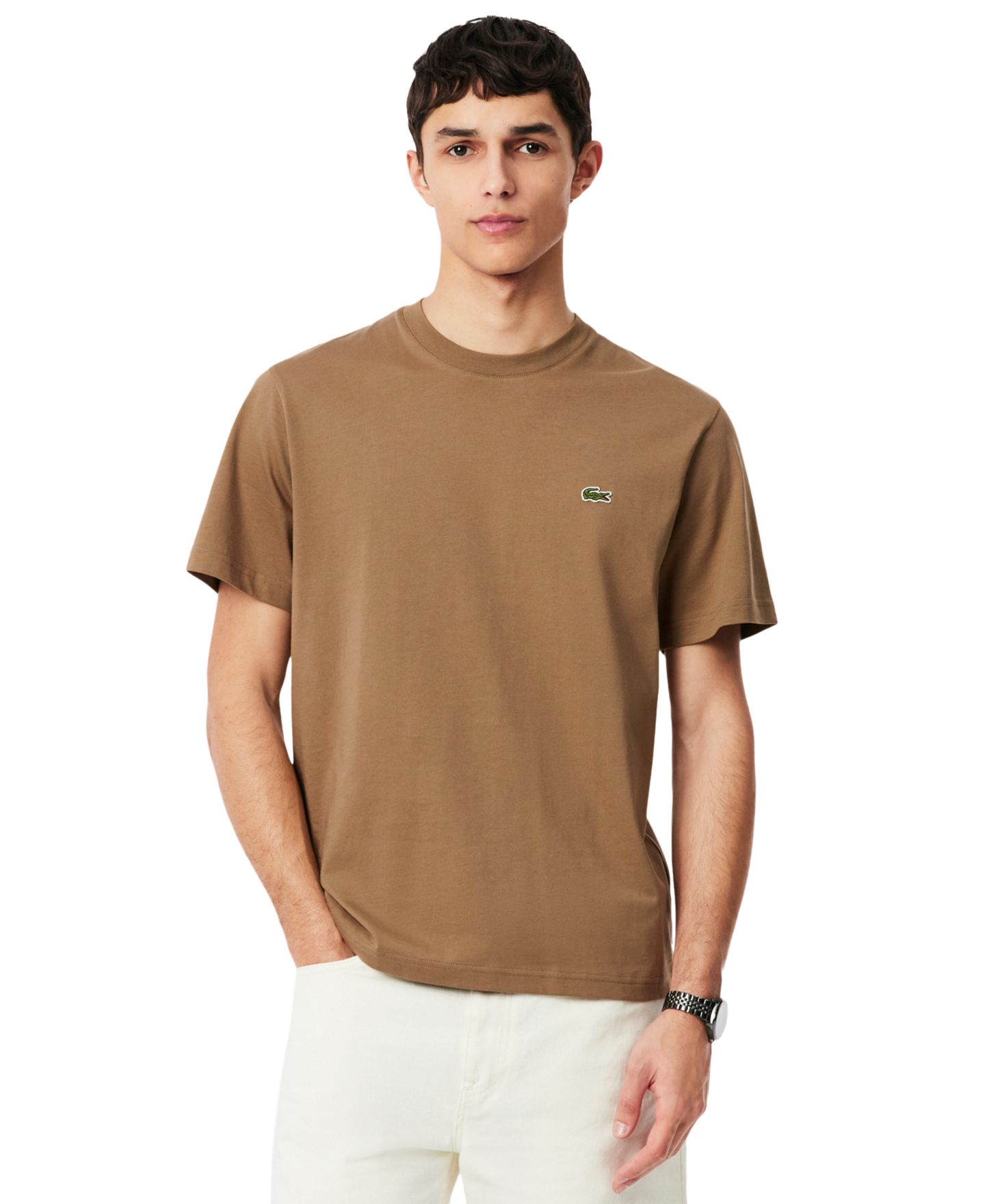 Мужская футболка Lacoste Classic-Fit Short-Sleeve Logo Graphic, цвет: Тёмный коричневый — фото 1