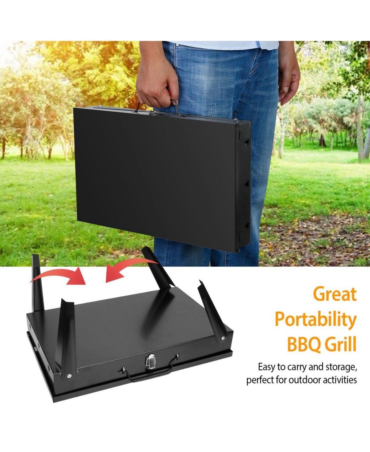 Mountaintop 16.7x10x17.7inches Portable Charcoal Grill Foldable Bbq Suitcase Grill Shelf For Outdoor Camping Picnics Garden Grilling