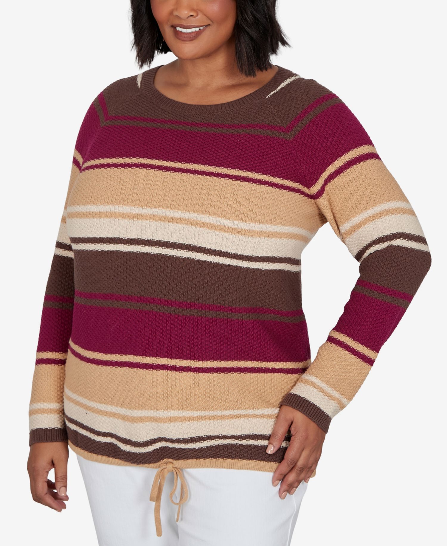 Plus Size Stripe Long-Sleeve Crewneck Pullover