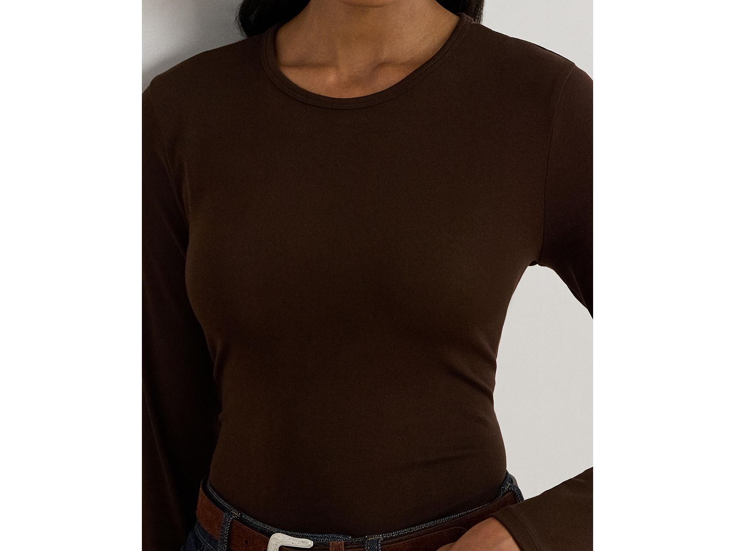 Женский топ Lauren Ralph Lauren Cotton-Blend Long-Sleeve Top, цвет: Коричневый — фото 4