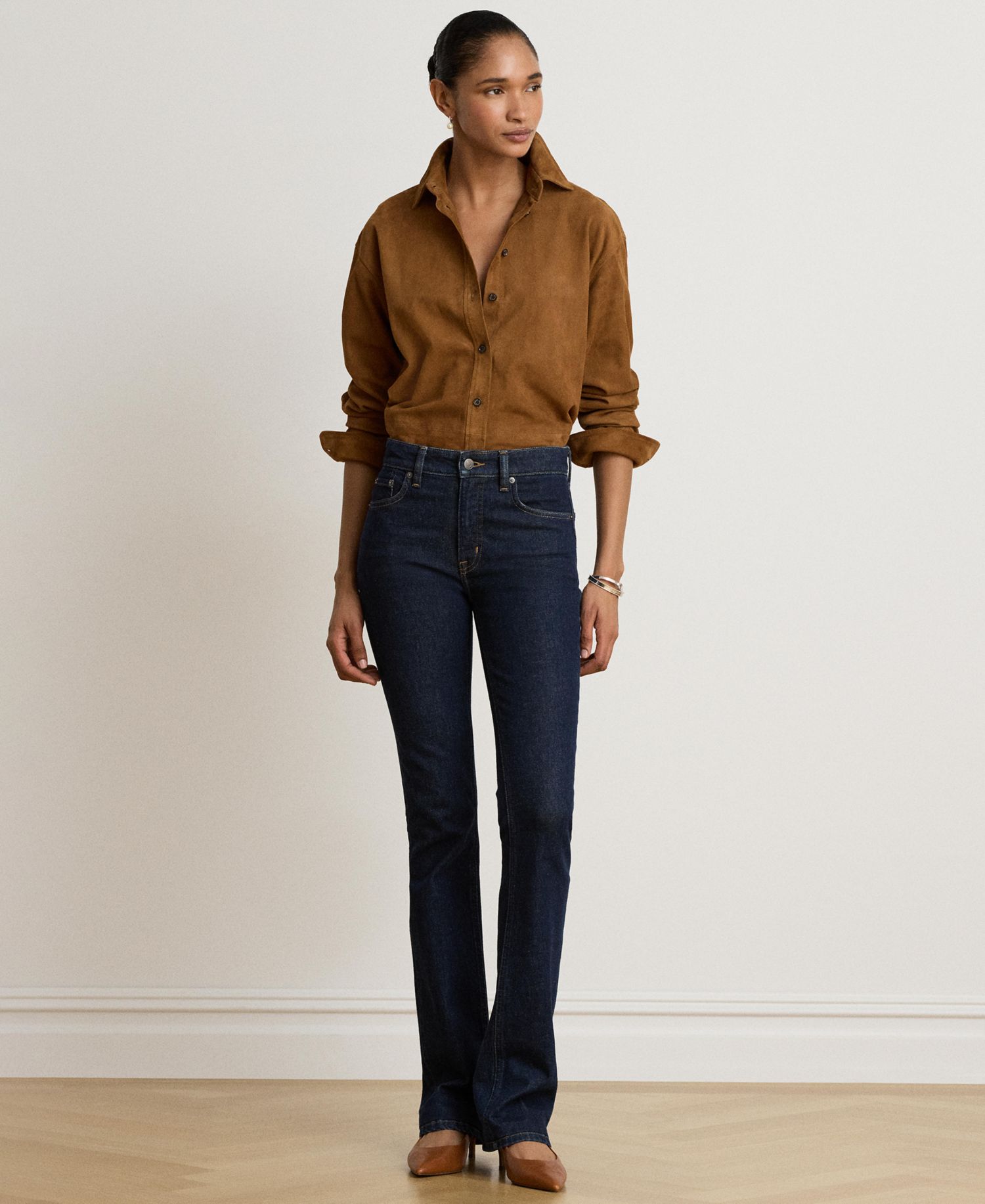 Women's Goat-Suede Relaxed-Fit Long-Sleeve Shirt
