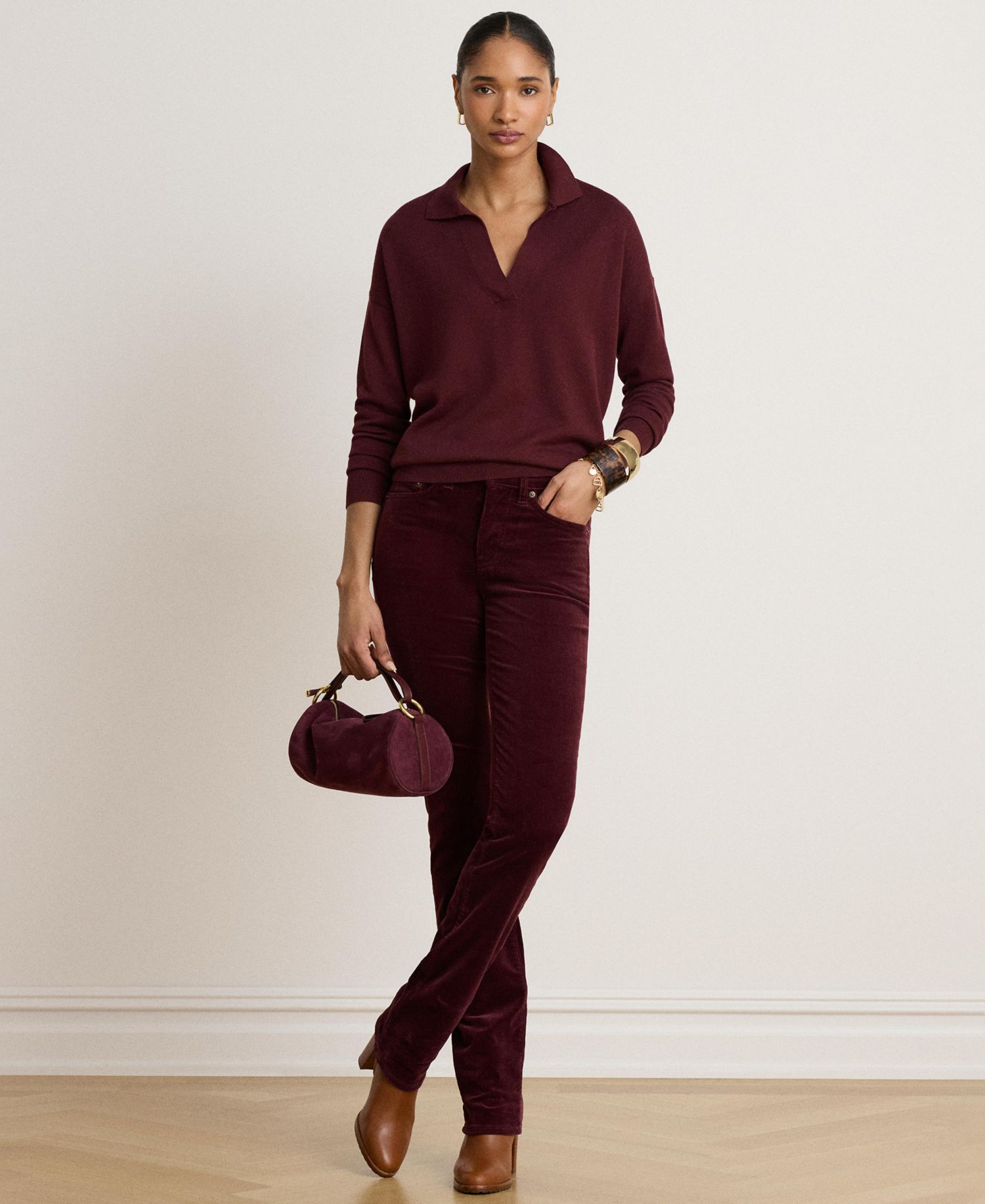 Women's Polo V-Neck Long-Sleeve Sweater