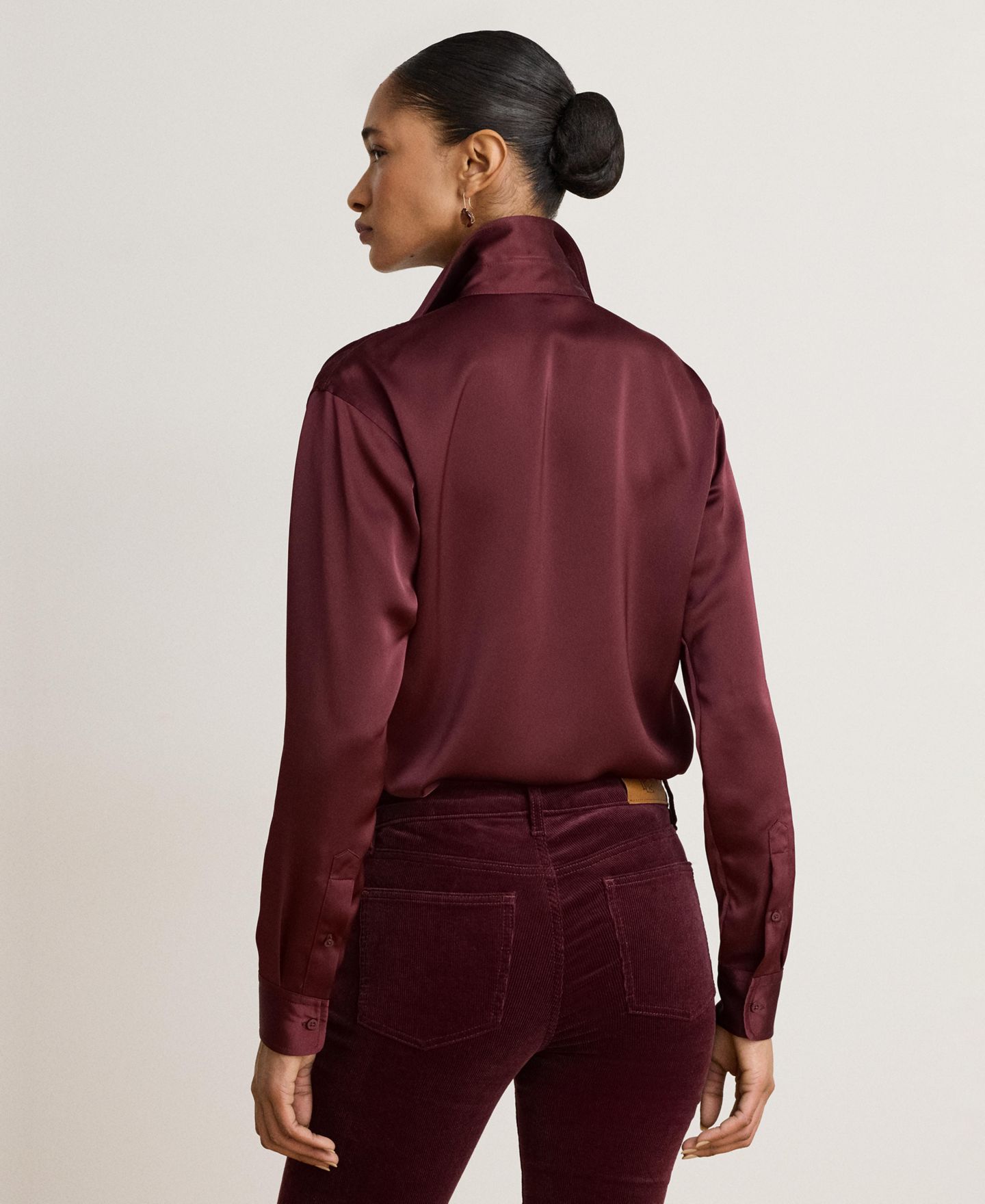 Женская рубашка Lauren Ralph Lauren Relaxed-Fit Satin Charmeuse, цвет: Тёмный гранатовый — фото 6