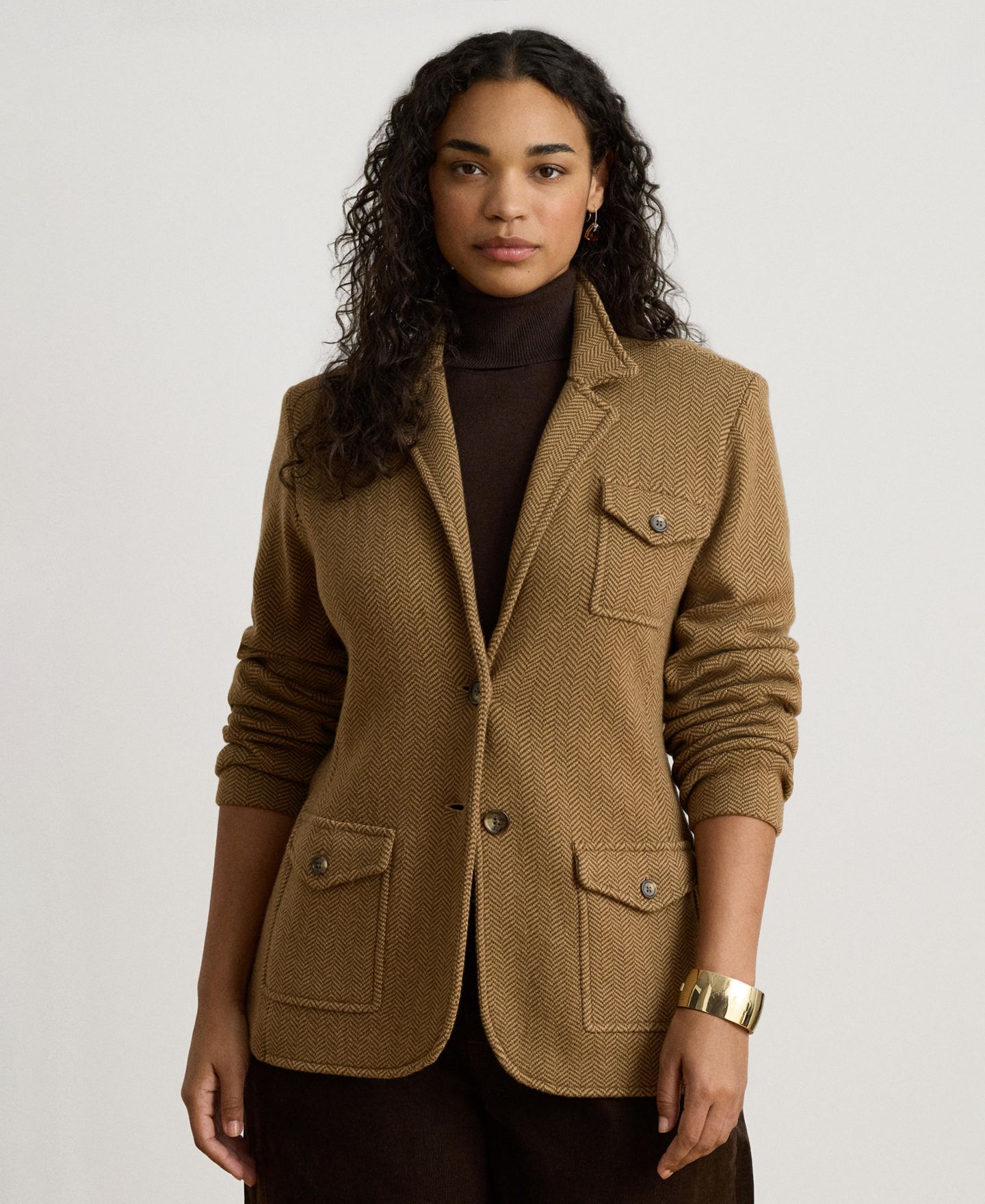 Женский пиджак Lauren Ralph Lauren Herringbone Sweater Blazer, цвет: Верблюжий разноцветный — фото 2