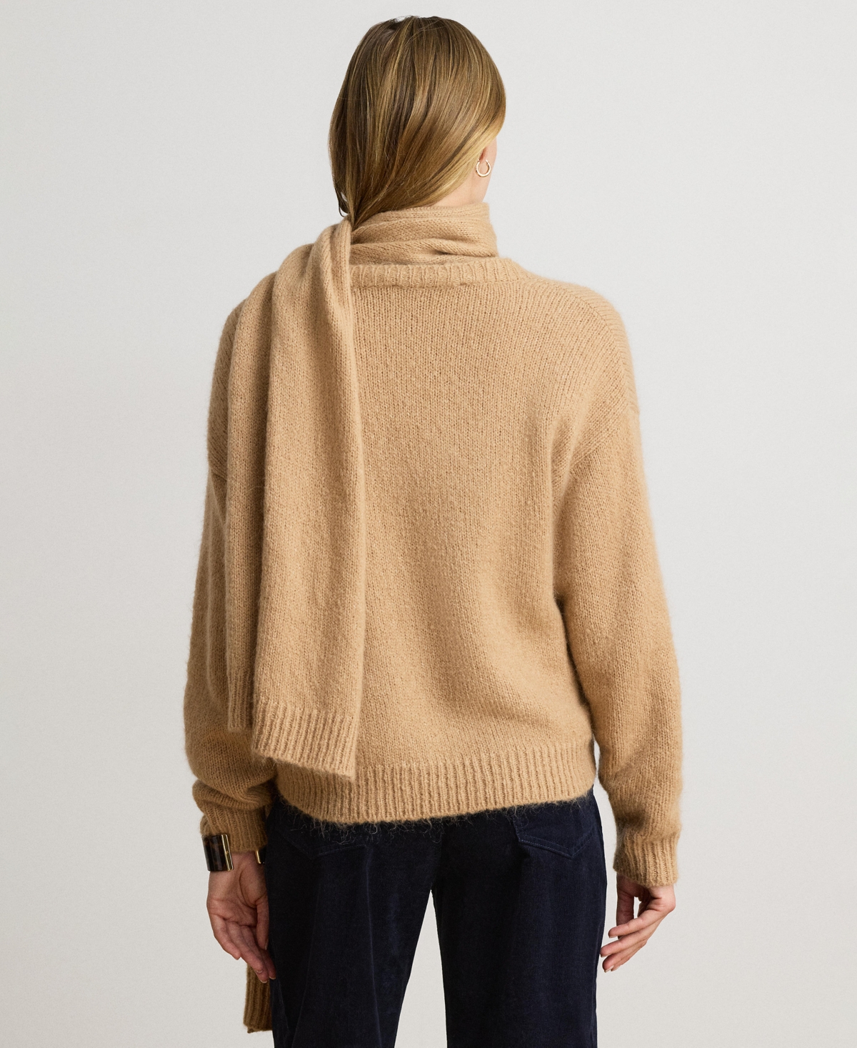 Lauren Ralph Women's Lofty Mohair Blend-Long Detachable Scarf V-Neck Sweater