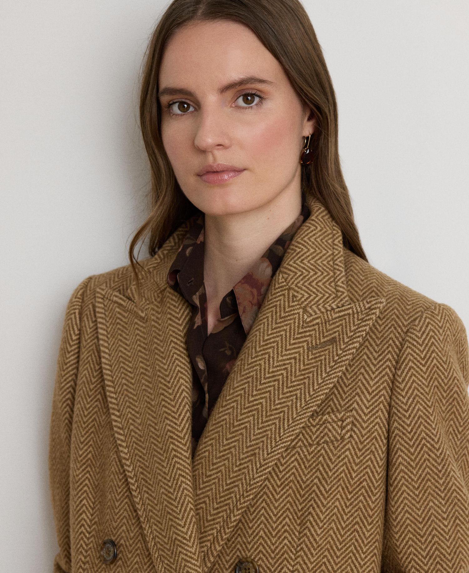 Women's Wool-Blend Double-Breasted Herringbone Coat