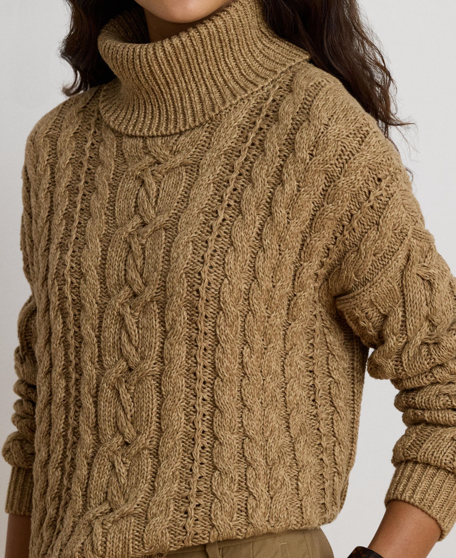Women's Marled Cable-Knit Long-Sleeve Turtleneck Sweater