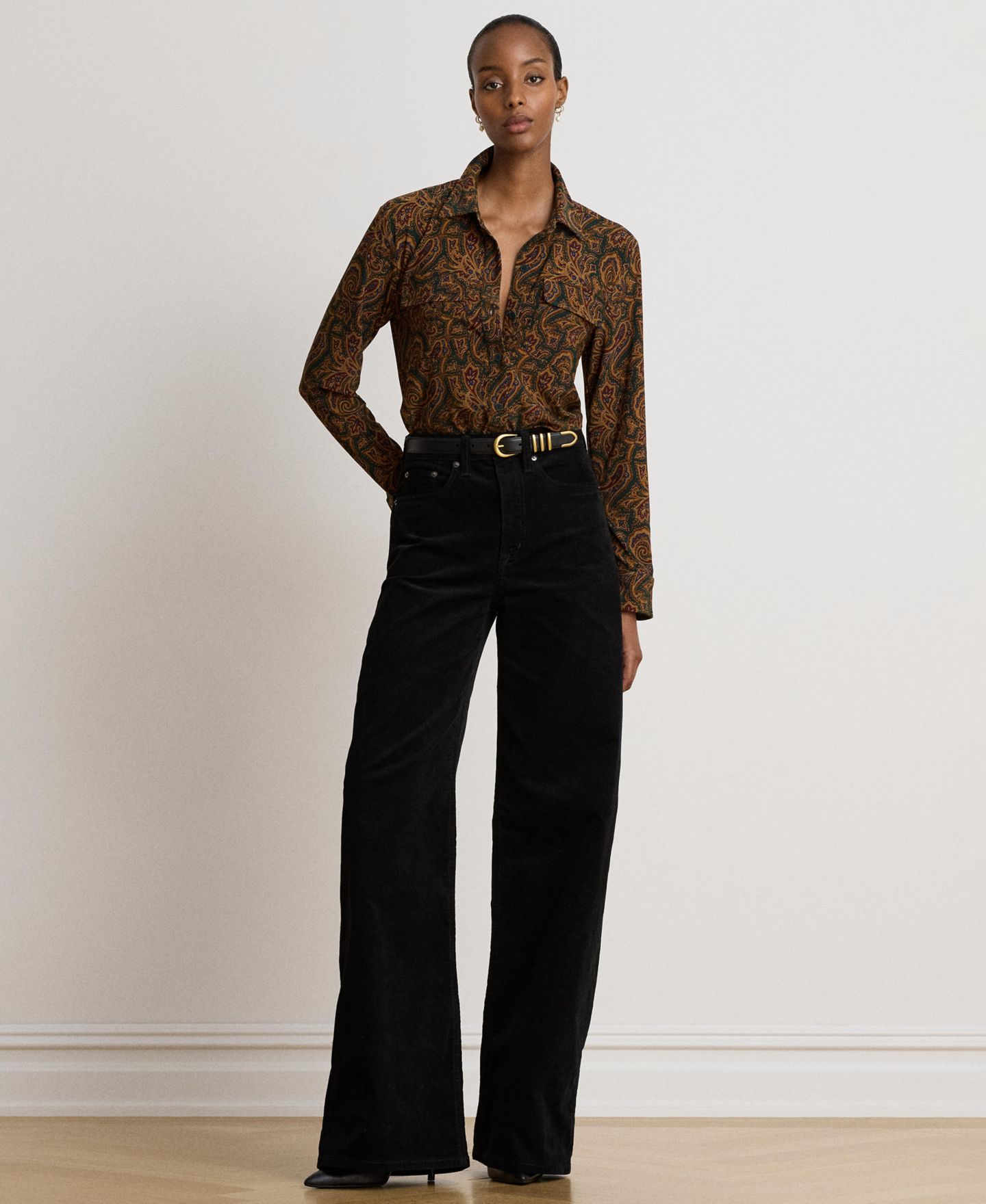 Женская блузка Lauren Ralph Lauren Paisley Stretch Jersey Shirt Long-Sleeve Button-Up Blouse, цвет: Зелёный разноцветный — фото 4
