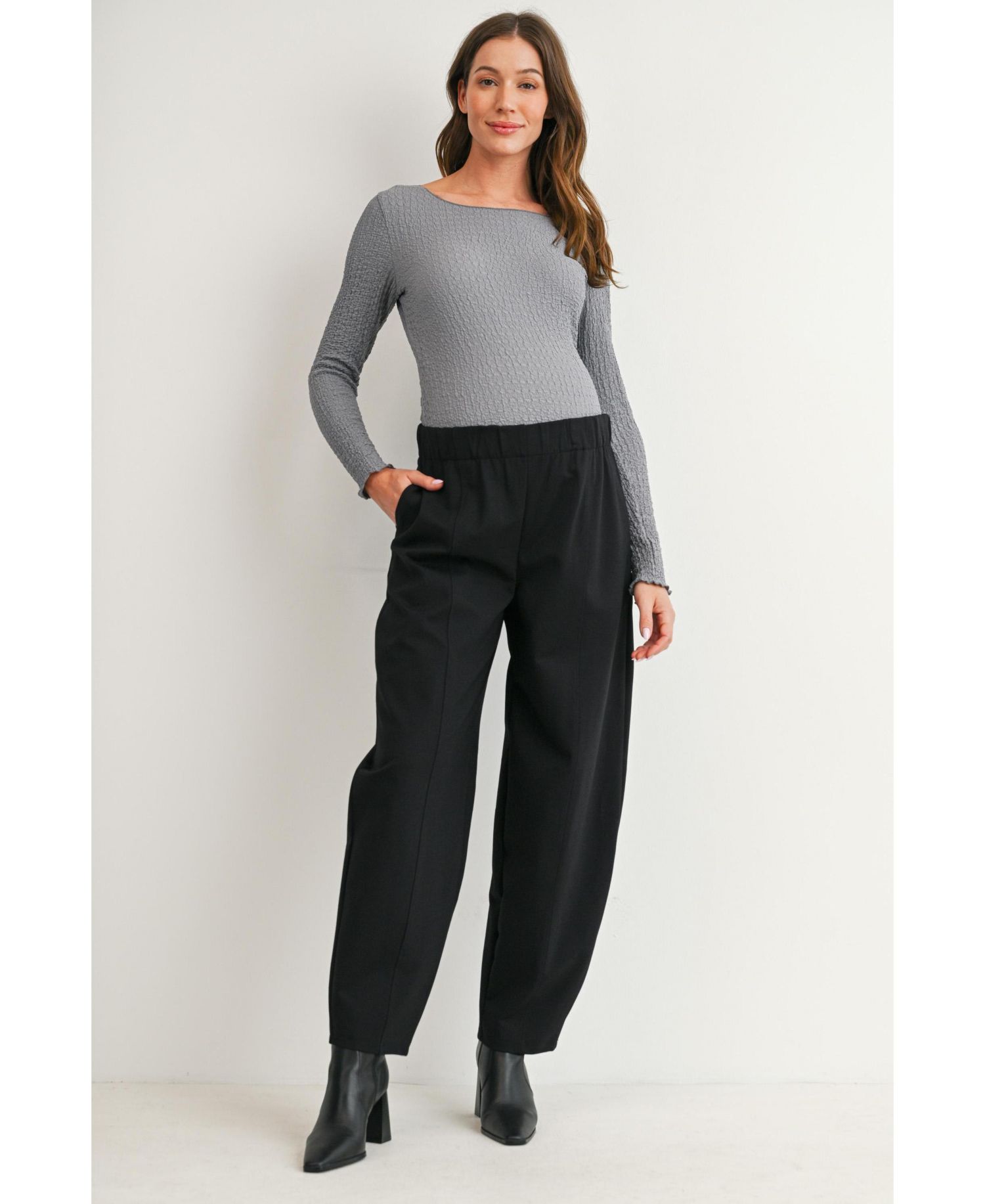 Maternity Pull-On Barrel-Leg Pants