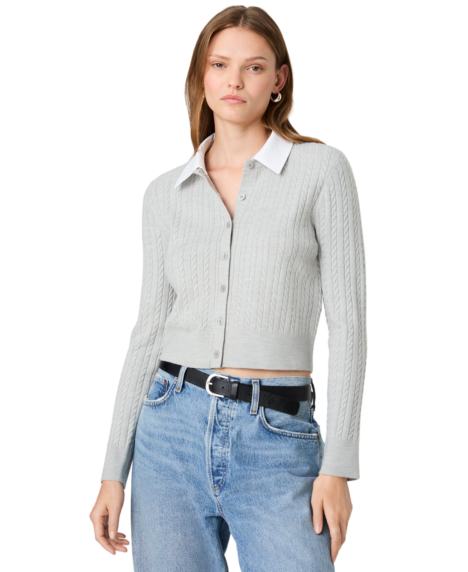 Women's Cable-Knit Collared Cardigan Sweater