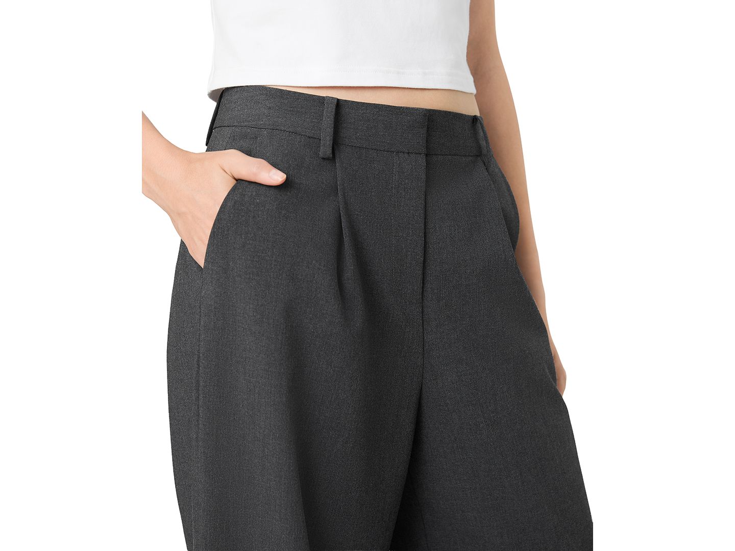 Женские брюки French Connection Tavi Crosshatch Suiting Pleated Wide-Leg Trousers, цвет: Графитовый — фото 5