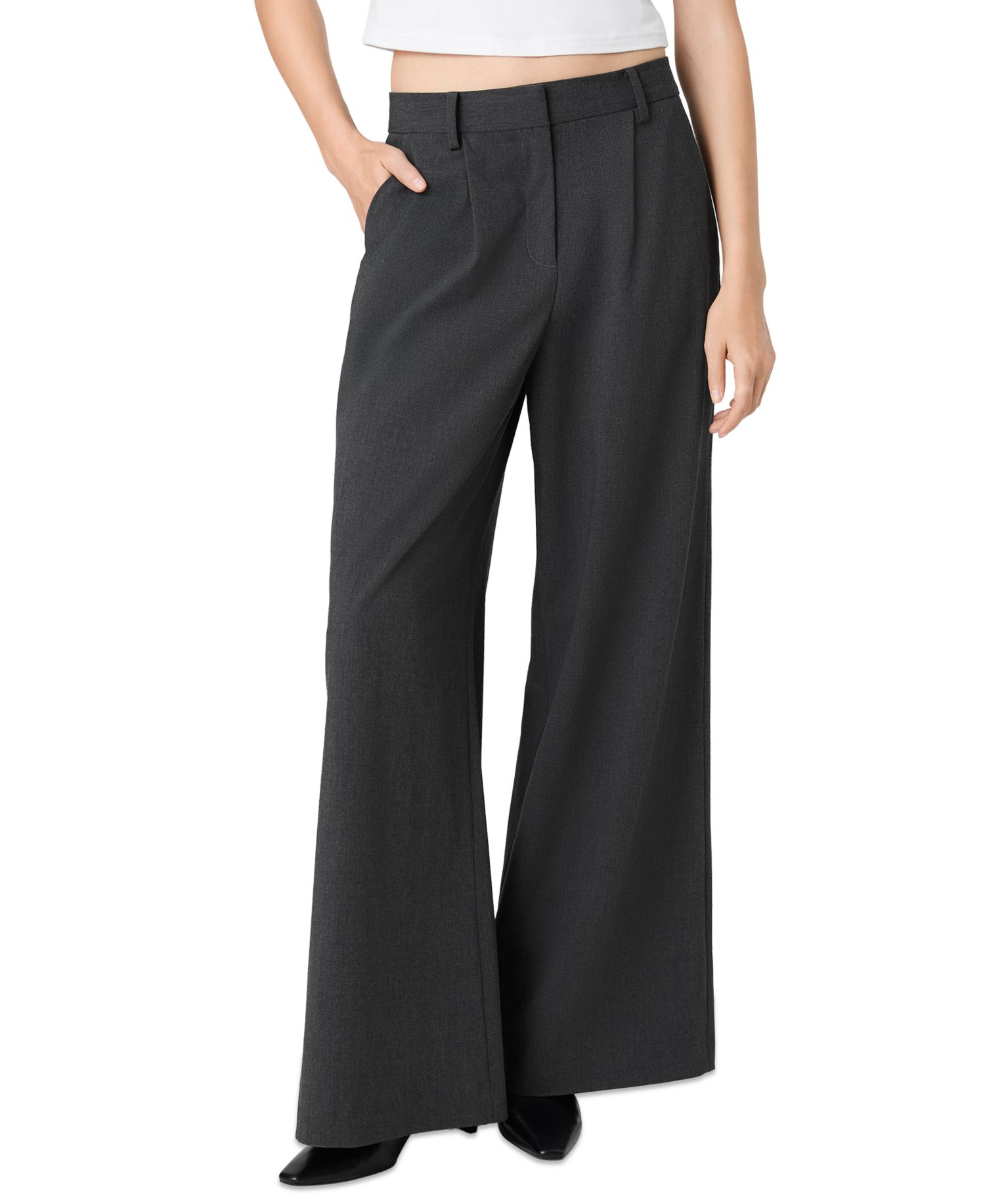Women's Tavi Crosshatch Suiting Pleated Wide-Leg Trousers