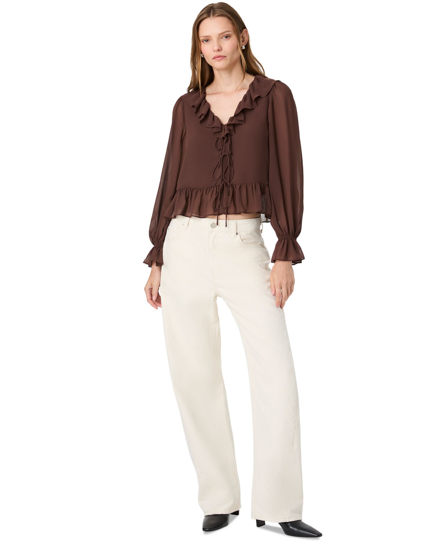 Women's Marina Long-Sleeve V-Neck Tie-Front Blouse