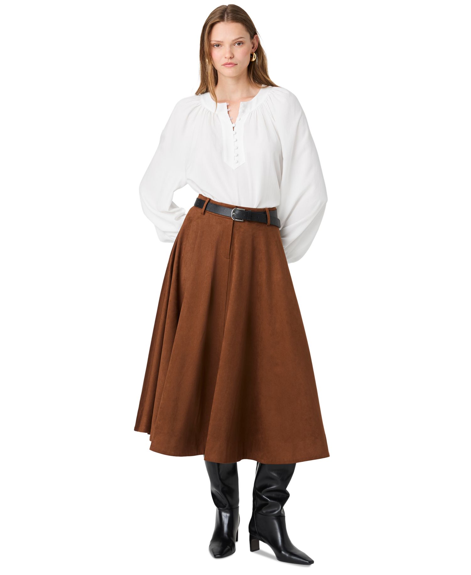 Women's Tencel Mock-Neck Long-Sleeve Half-Placket Blouse
