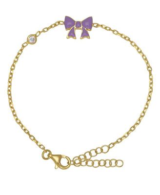 Girls Bow and Cubic Zirconia Bezel Station Chain Link Bracelet in 14K