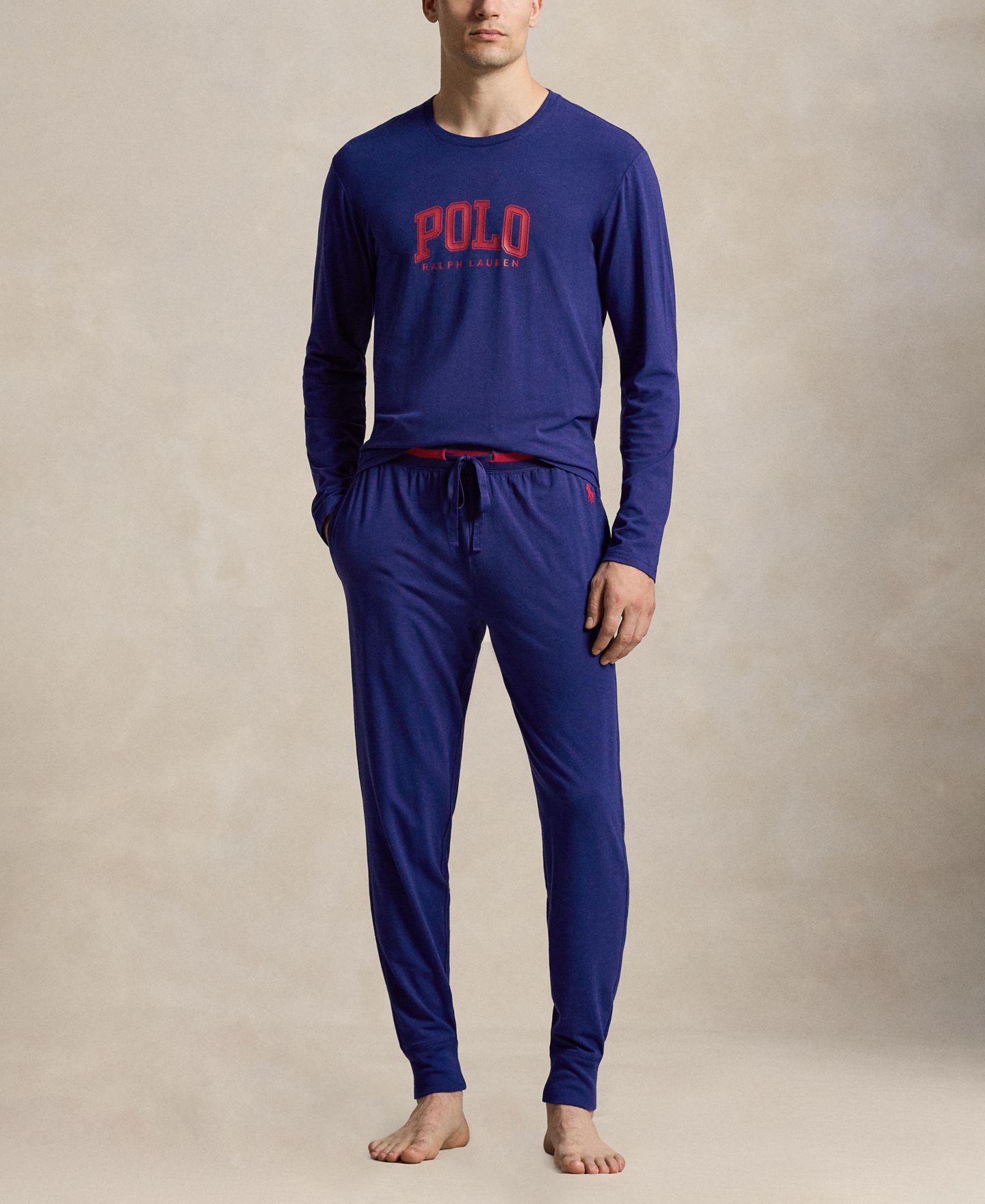 Мужская футболка Polo Ralph Lauren Long-Sleeve Crewneck Cotton-Modal Blend, цвет: Синий / Красный — фото 2