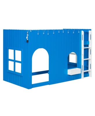 Twin Size Kids Loft Bed with Warm LED Light String