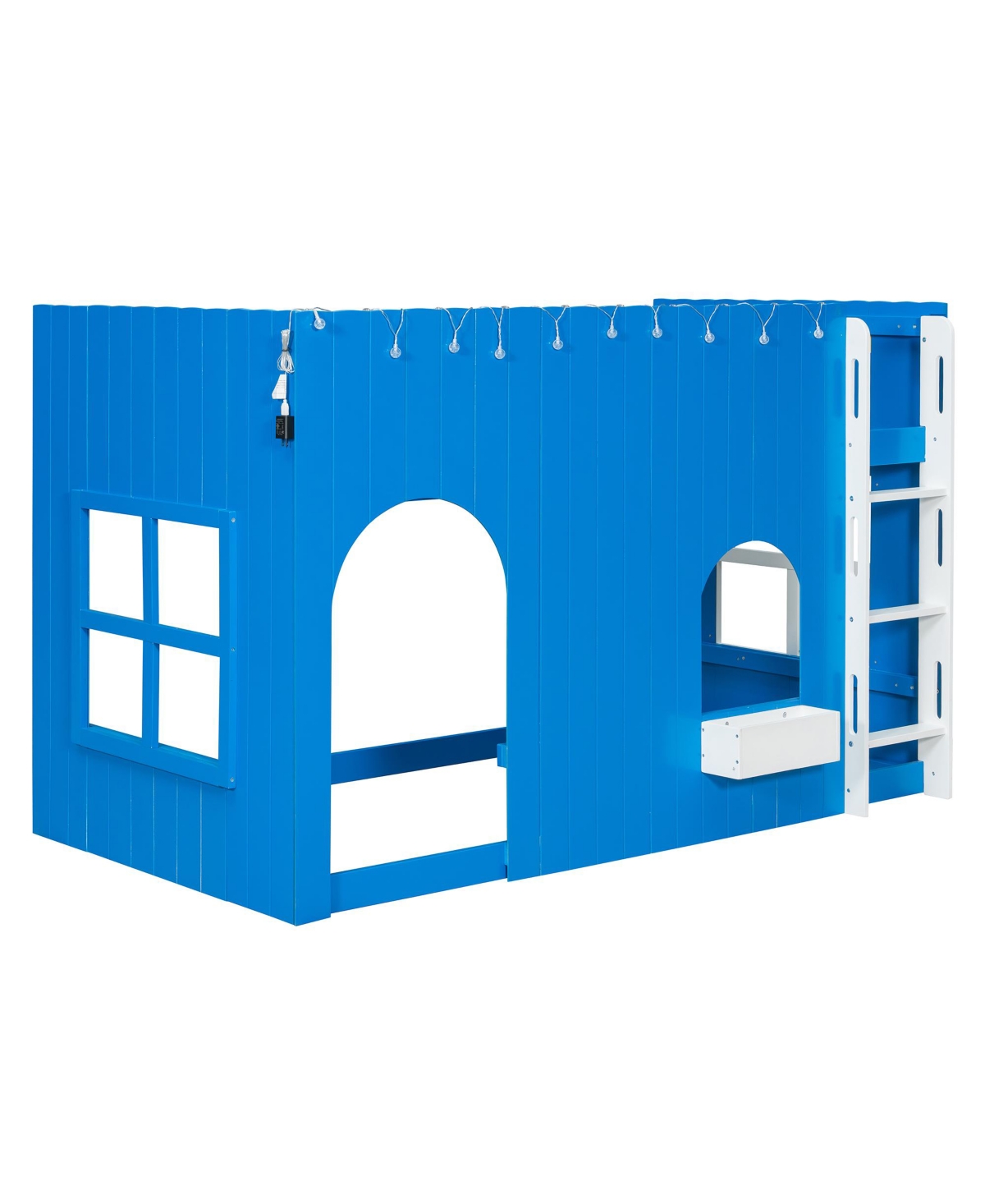 Clihome Twin Size Kids Loft Bed with Warm Led Light String - Blue