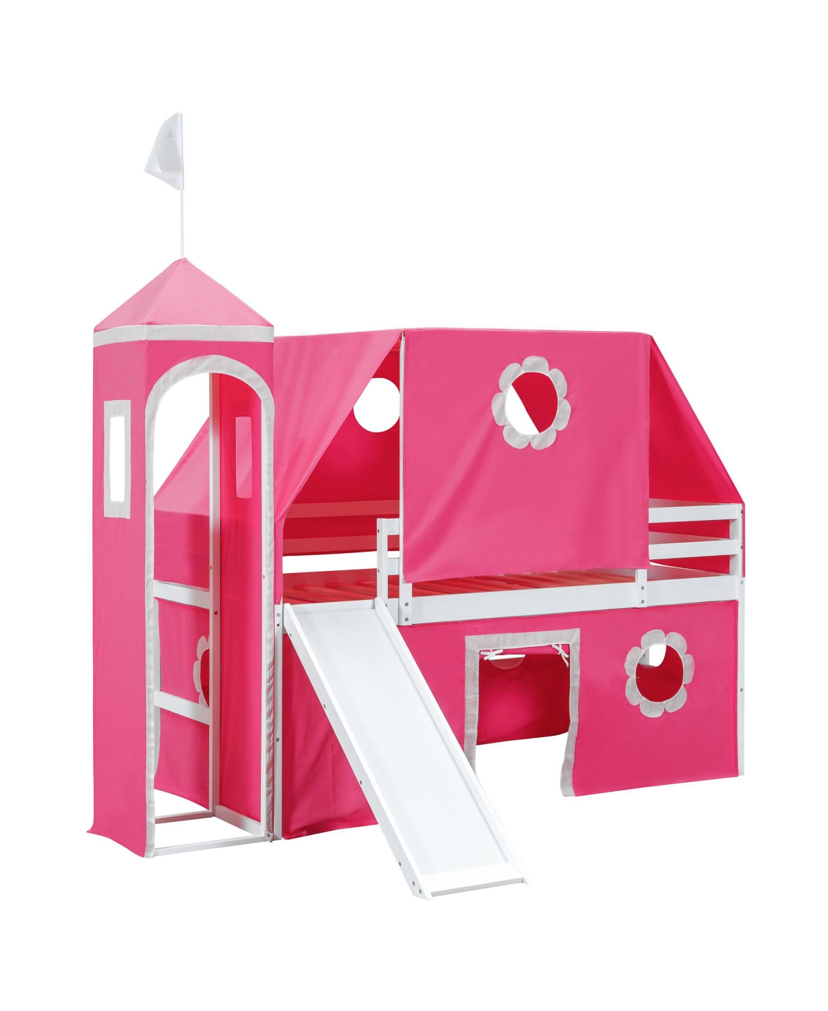 Clihome Twin Size Loft Bed with Slide Tent and Tower