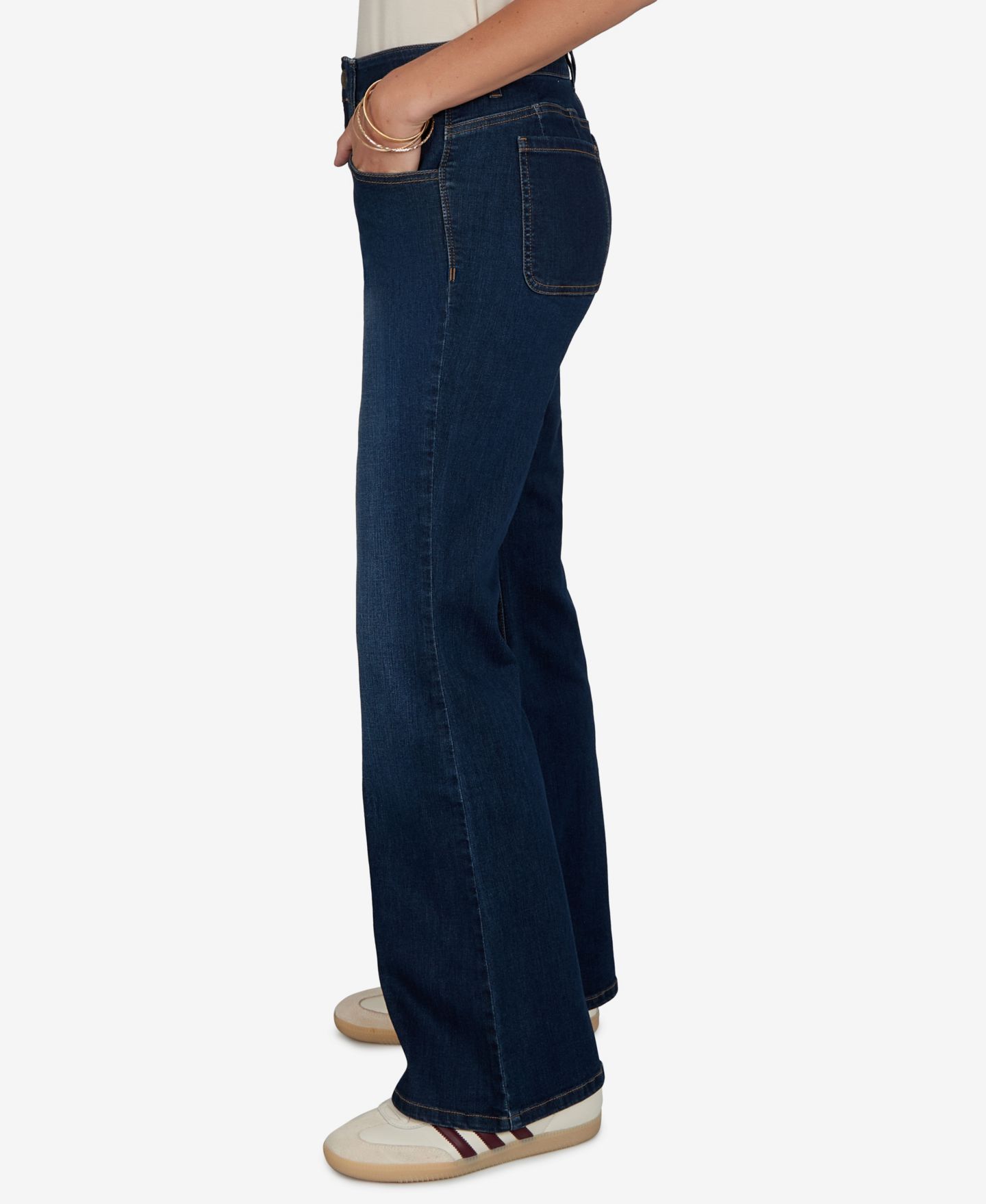 Женские джинсы Ruby Rd. Petite Flare Mid-Rise Cotton-Blend Denim Jeans, цвет: Тёмный индиго — фото 3