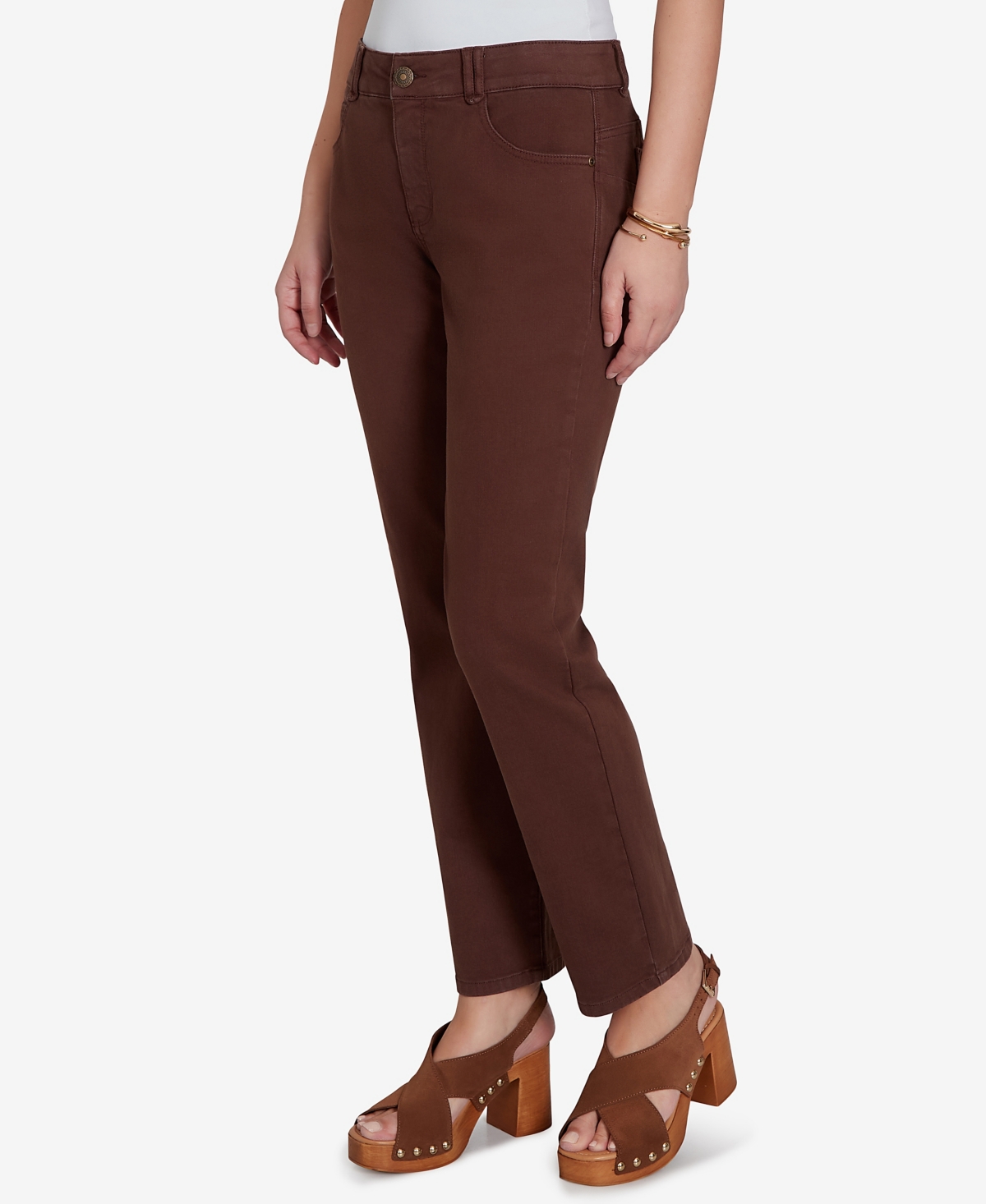 Ruby Rd. Petite Colored Denim Straight Jeans In Brown