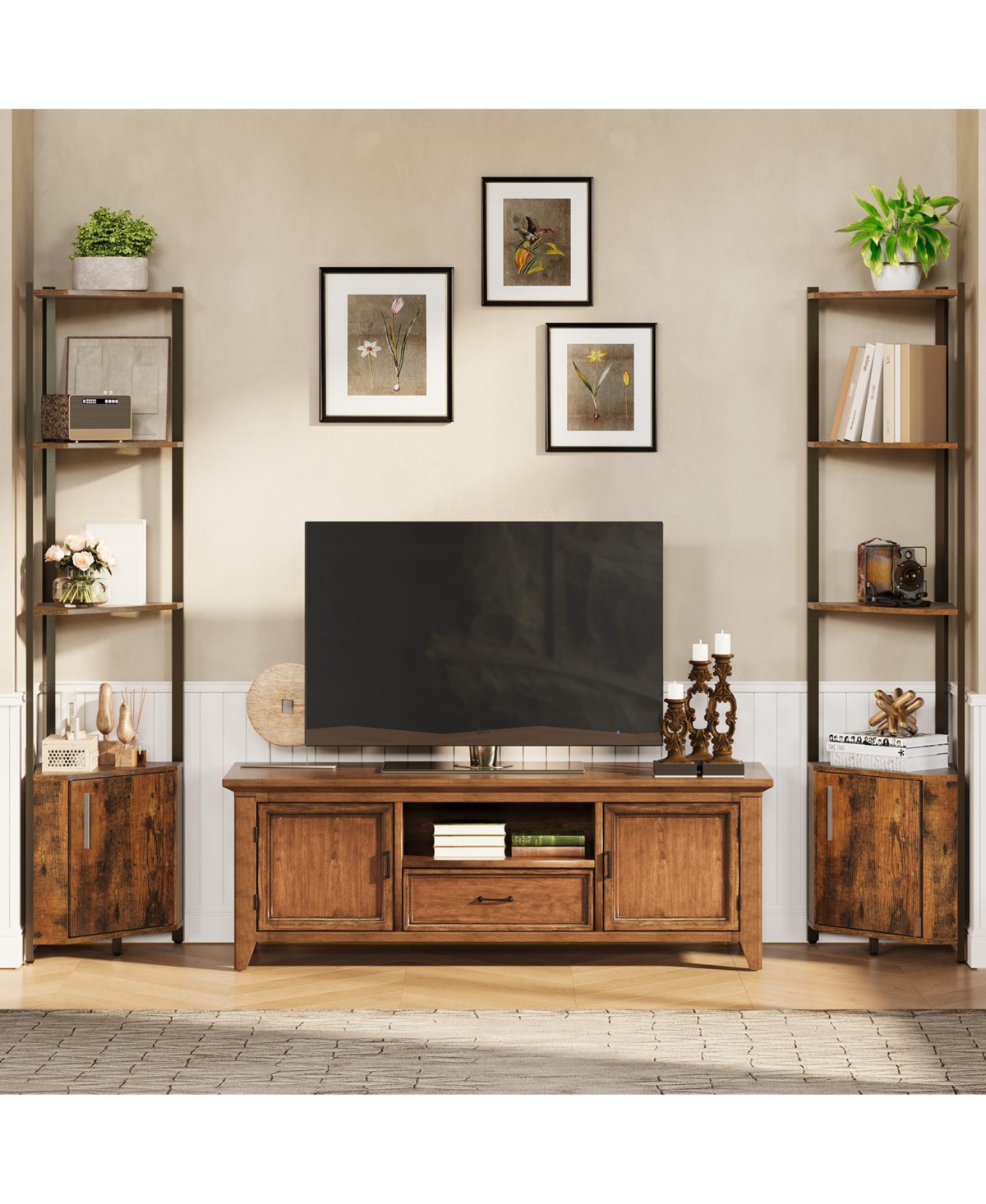 homfan Space-Saving 5-Tier Corner Shelf - 57 Inch Height - Metal Frame and Wood Shelves - for Living Room, Bedroom, Kitchen, Bathroom