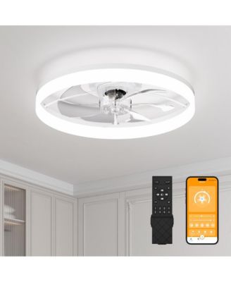 23.6-in Modern Ultra-Thin Flush Mount Ceiling Fan Light with Remote and App Control Included 5-Blade