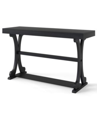 Vintage 52 Inch Narrow Console Table with Curved Solid Wood Legs and Open Shelf