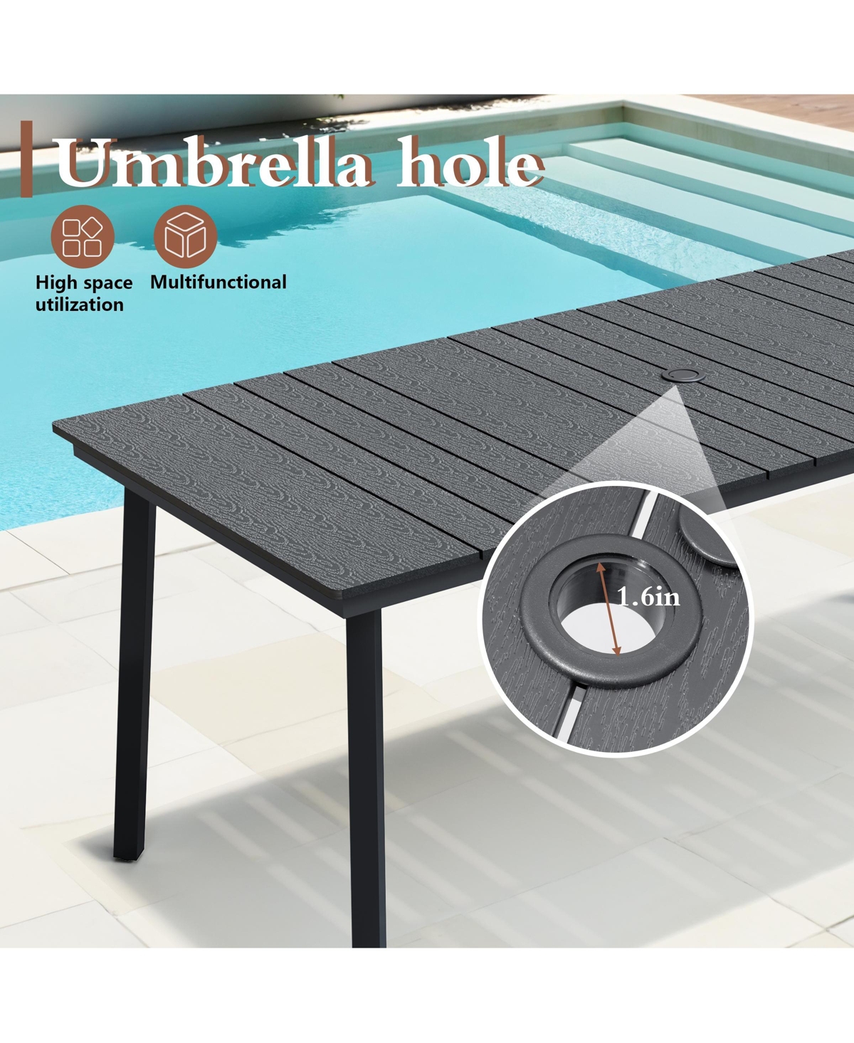 Pellebant Outdoor Patio Rectangle Dining Table with Umbrella Hole