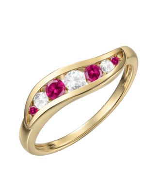 Lab-Grown Ruby (1/4 ct. t.w.) & Lab-Grown Diamond (1/6 ct. t.w.) Ring in 14k Yellow Gold (Also available in Lab-Grown Emerald and Lab-Grown Sapphire)